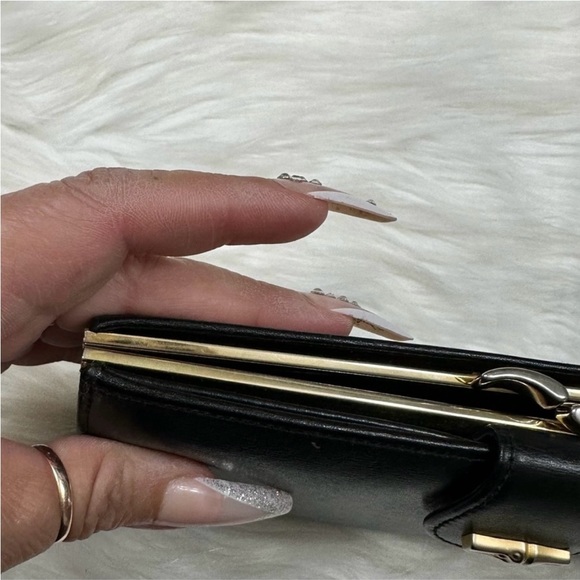 Longchamp Vintage Black Leather large Bi-Fold Coin Credit Card Wallet - Picture 4 of 12